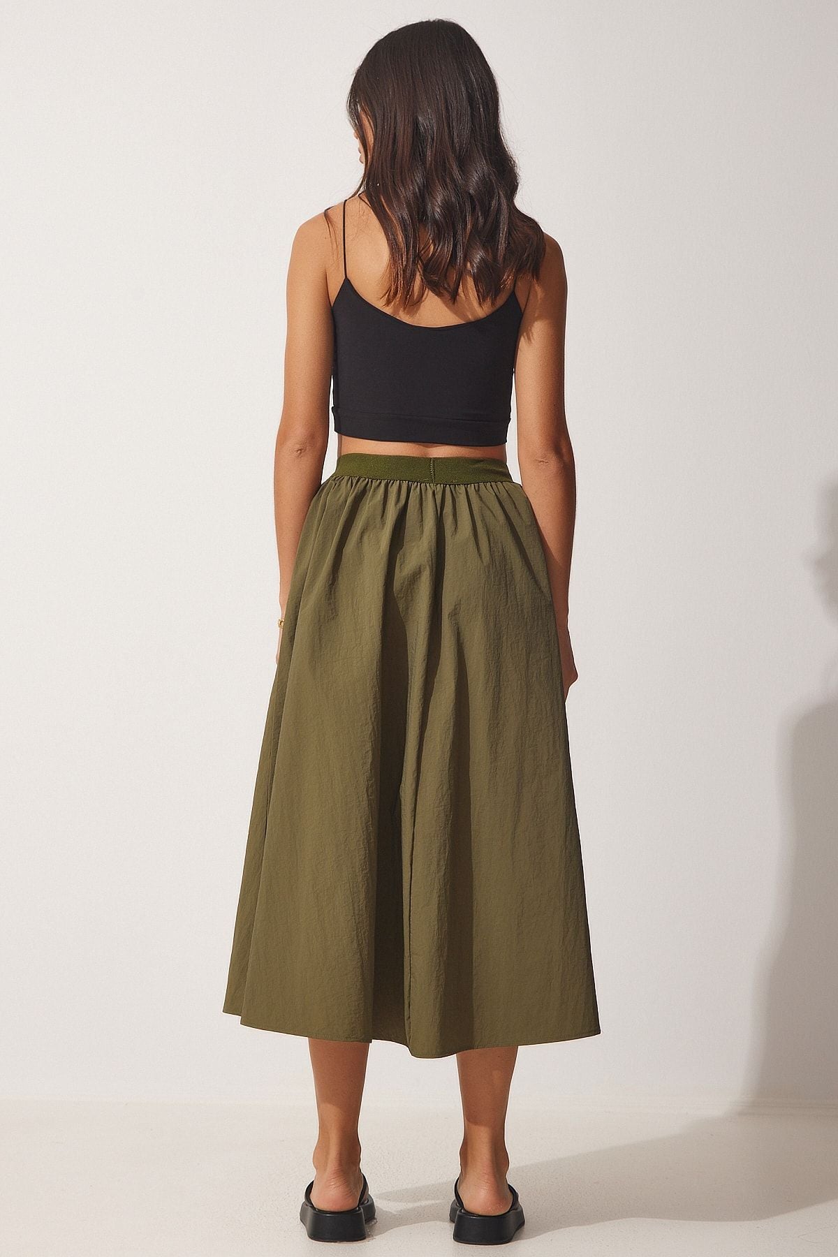 Woman Khaki Balloon Parachute Midi Skirt UL00008