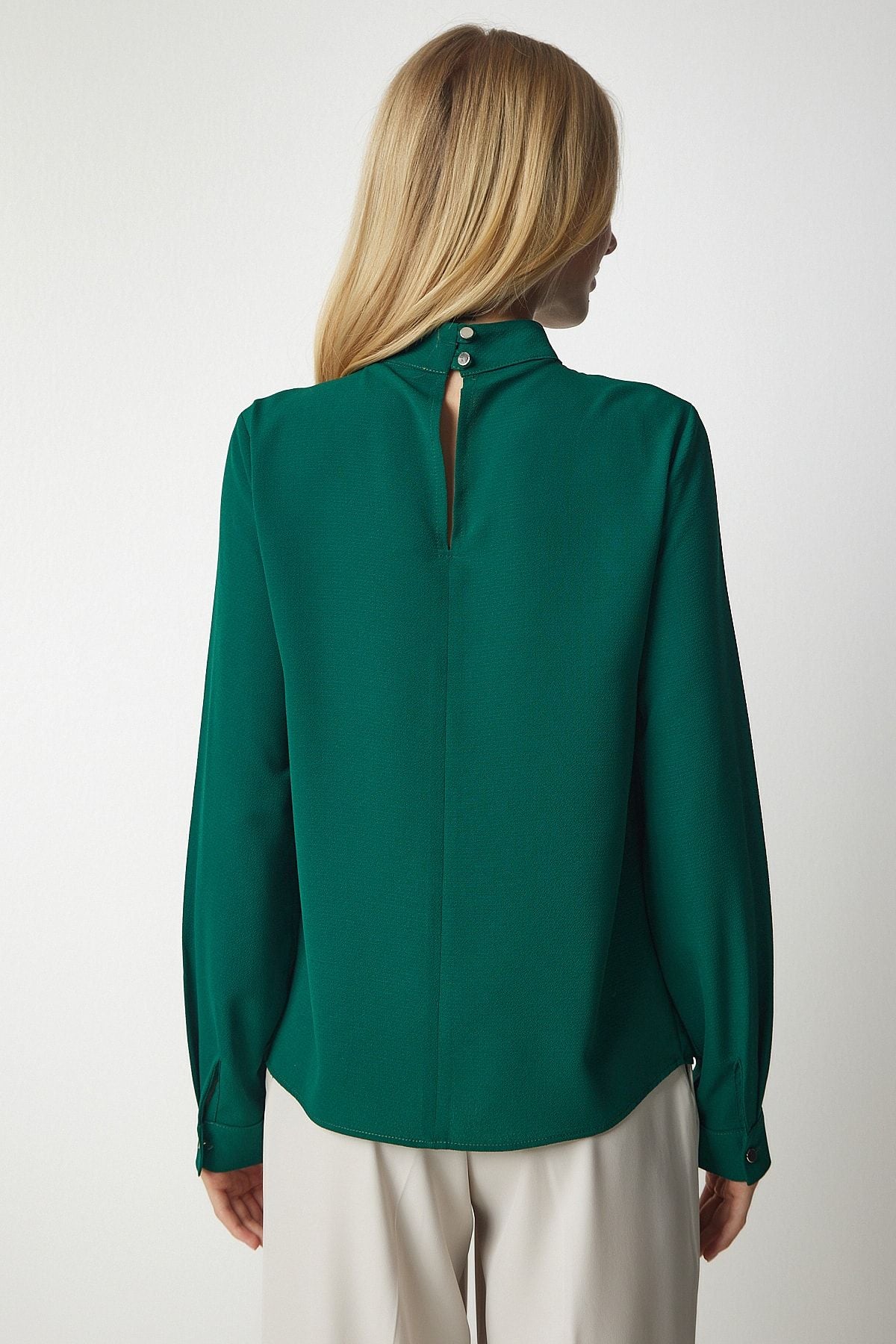 Female emerald green window detailed crepe blouse UB00155