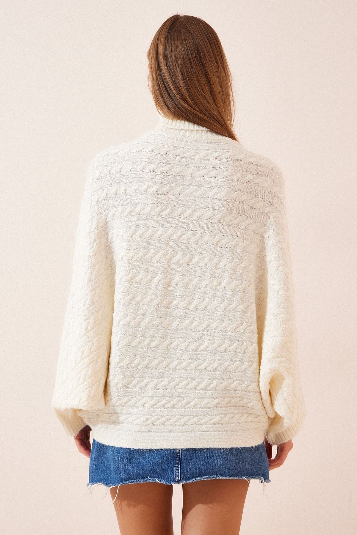 Female Bone Fisherman Neck Oversiz Pancho Knitwear Sweater US00873