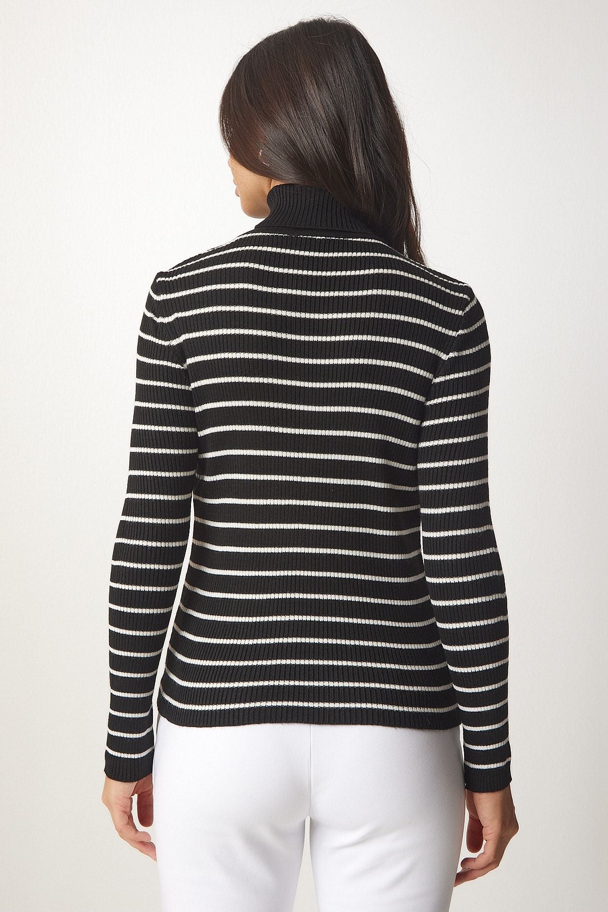 Female black striped fisherman collar knitwear sweater BP00146