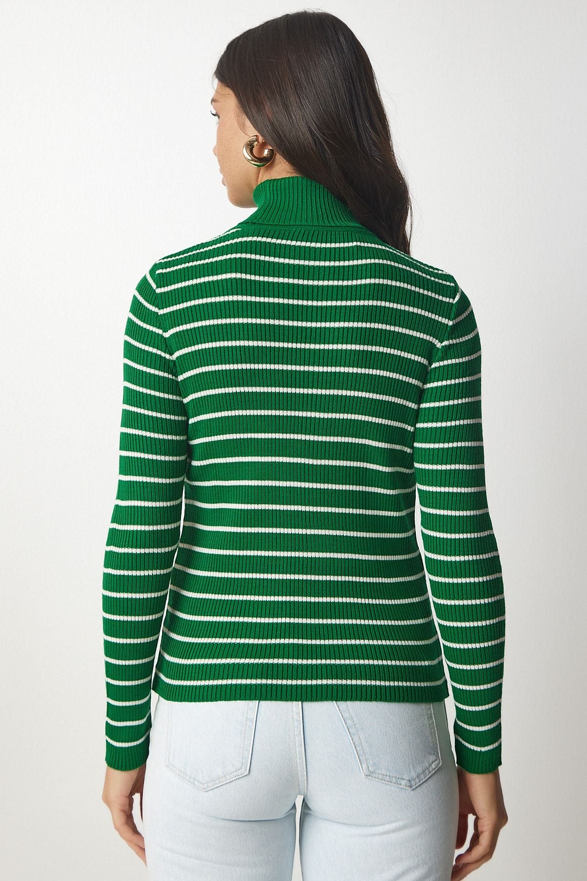 Female Green Striped Fisherman Yaka Knitwear Sweater BP00146