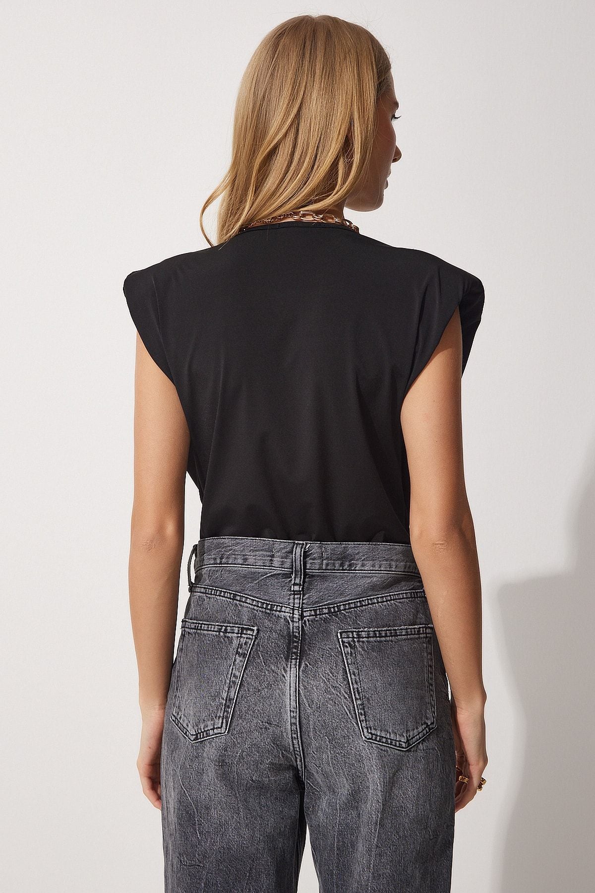 Female Black Anvelop Yaka Predi Skıçıtlı Knitting Blouse ZH00014