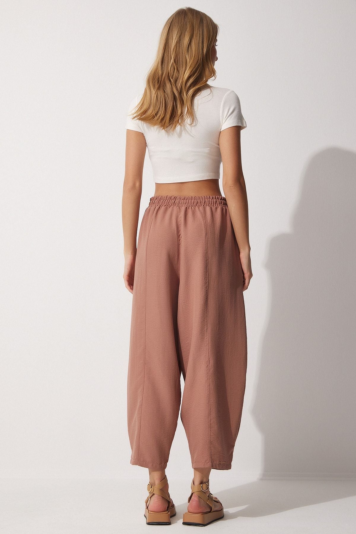 Female cocoa pocket linen viscose shalwar pants CV00001