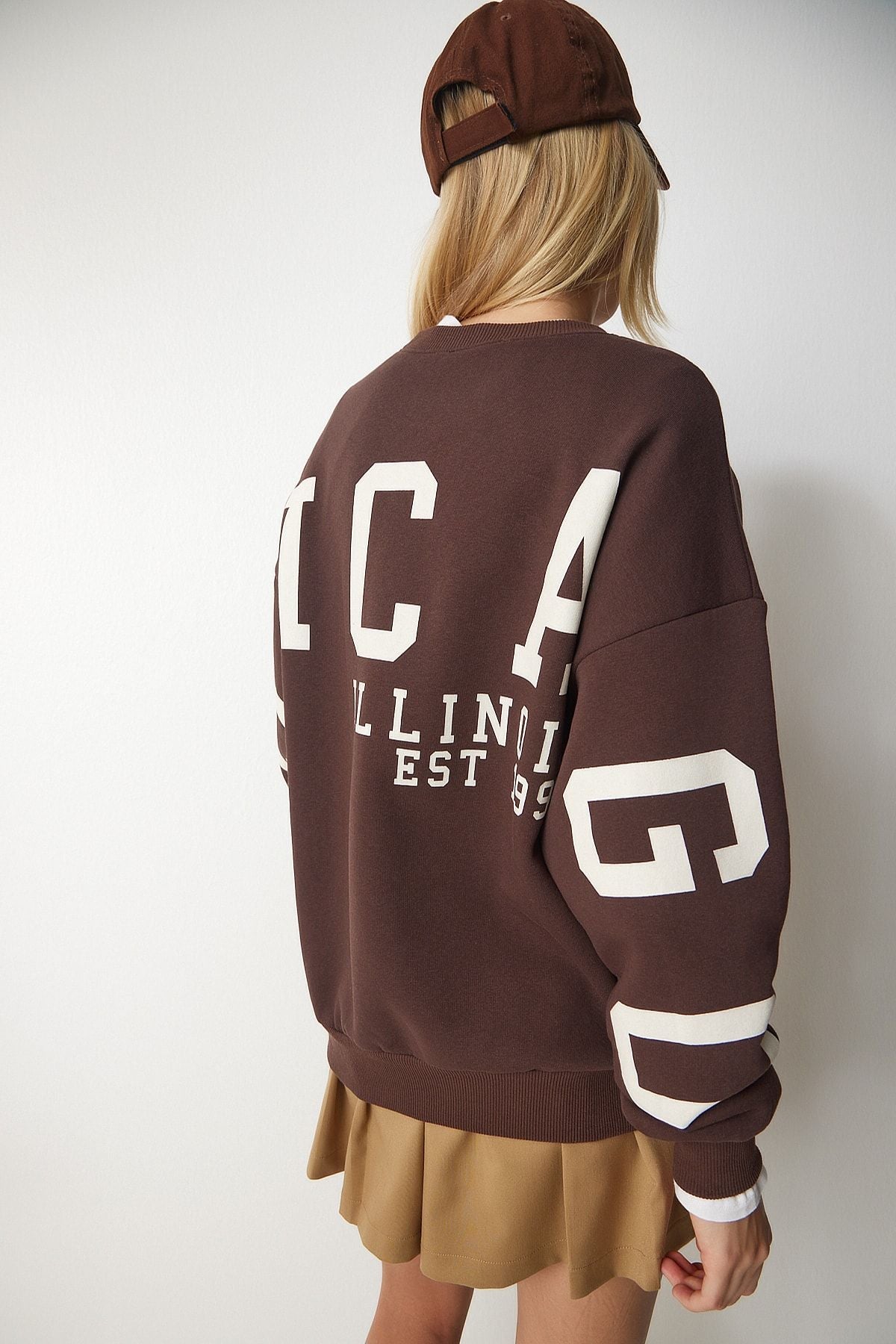 Female brown printed overwheel sweatshirt HF00440