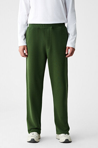 ZENITH Men's Organic Cotton Elastic Waist 4-Pocket Relaxed Fit Khaki Sweatpants