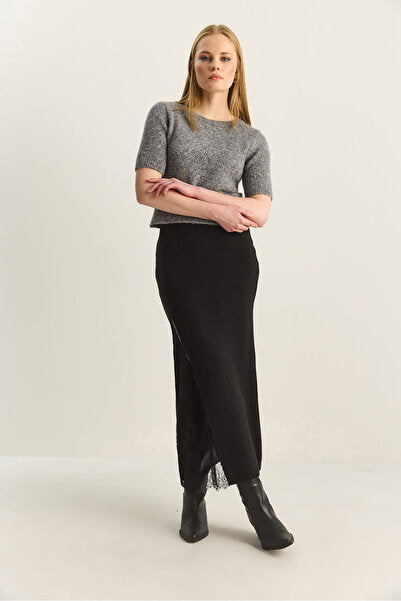 Women's Lace Detailed Slit Maxi Knitwear Skirt TE251007 60283916