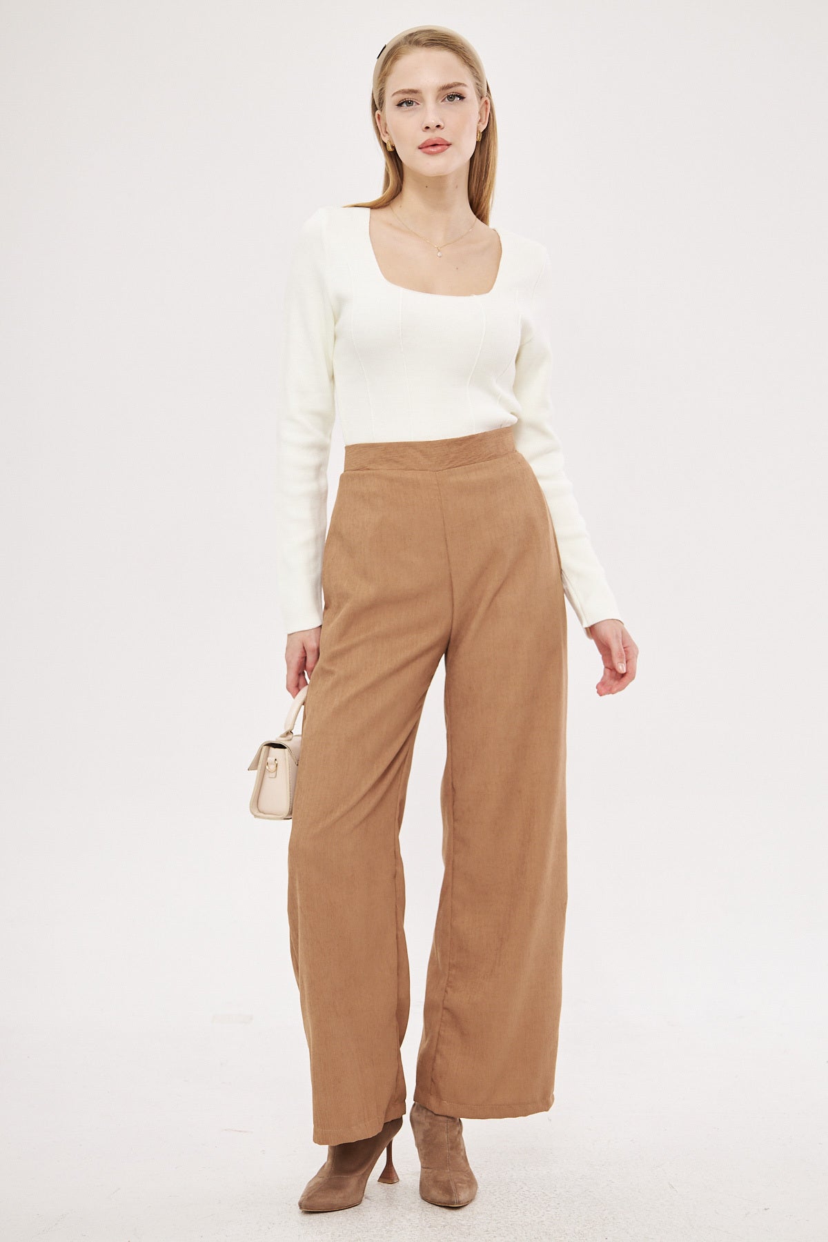 Women's Mink Slim Corduroy Palazzo Trousers ARM-25K001009