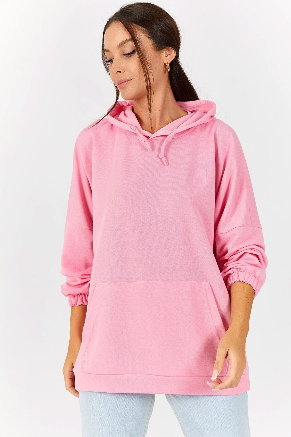 Women's Dust Pink Hooded Sweatshirt with Pocket ARM-21K024027