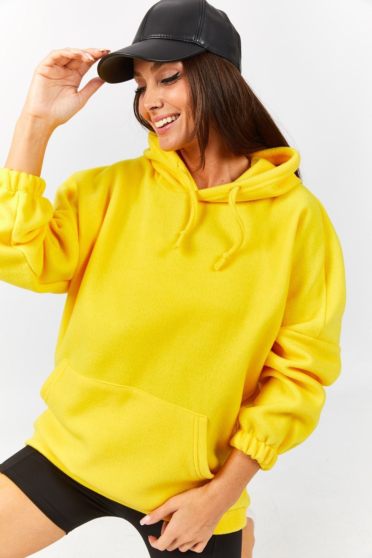 Women's Yellow Fleece Oversize Sweatshirt ARM-22K001005