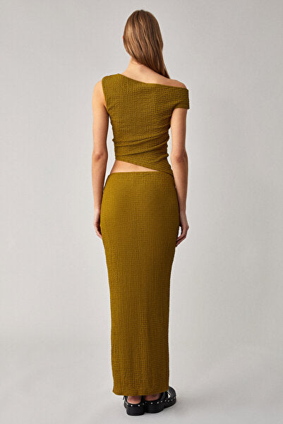 BONIA Women's Slim Fit Knitted Slit Detailed Green Skirt