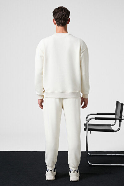 MARSHALL Men's Cotton Embroidered Relaxed Ecru Tracksuit Set