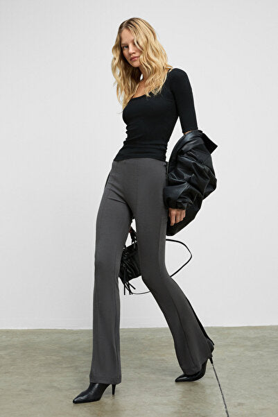 LYSAVINE Women's Stretchy Fabric Slim Fit Dark Gray Trousers