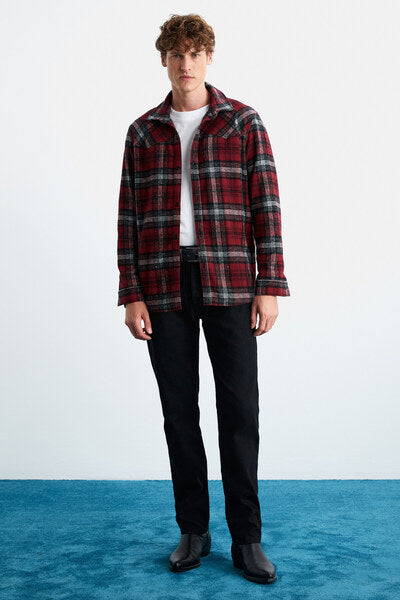 Allenı Men's Cotton Shirt Collar Relaxed Lumberjack Red Shirt