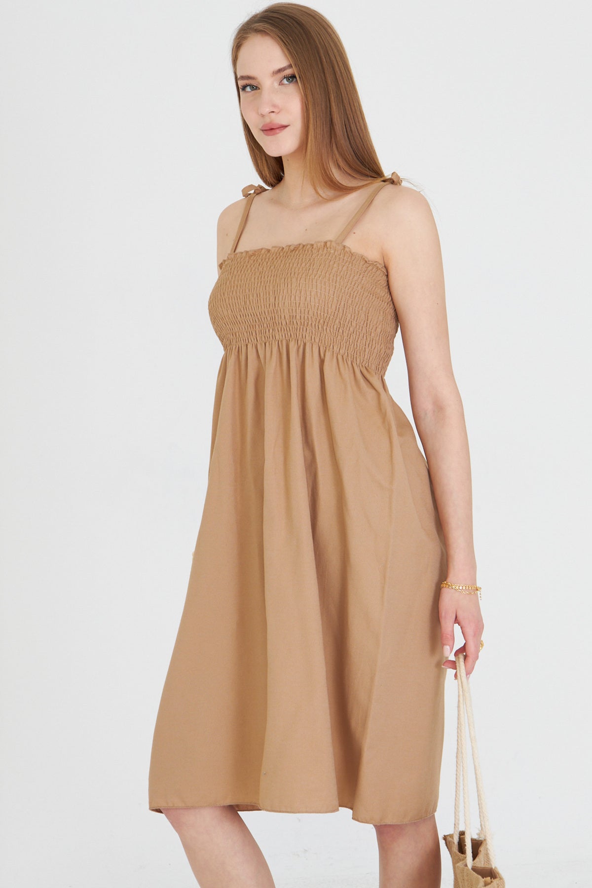 Women's Mink Straps Lace Up Chest Gimped Elastic Mini Dress ARM-25Y001047