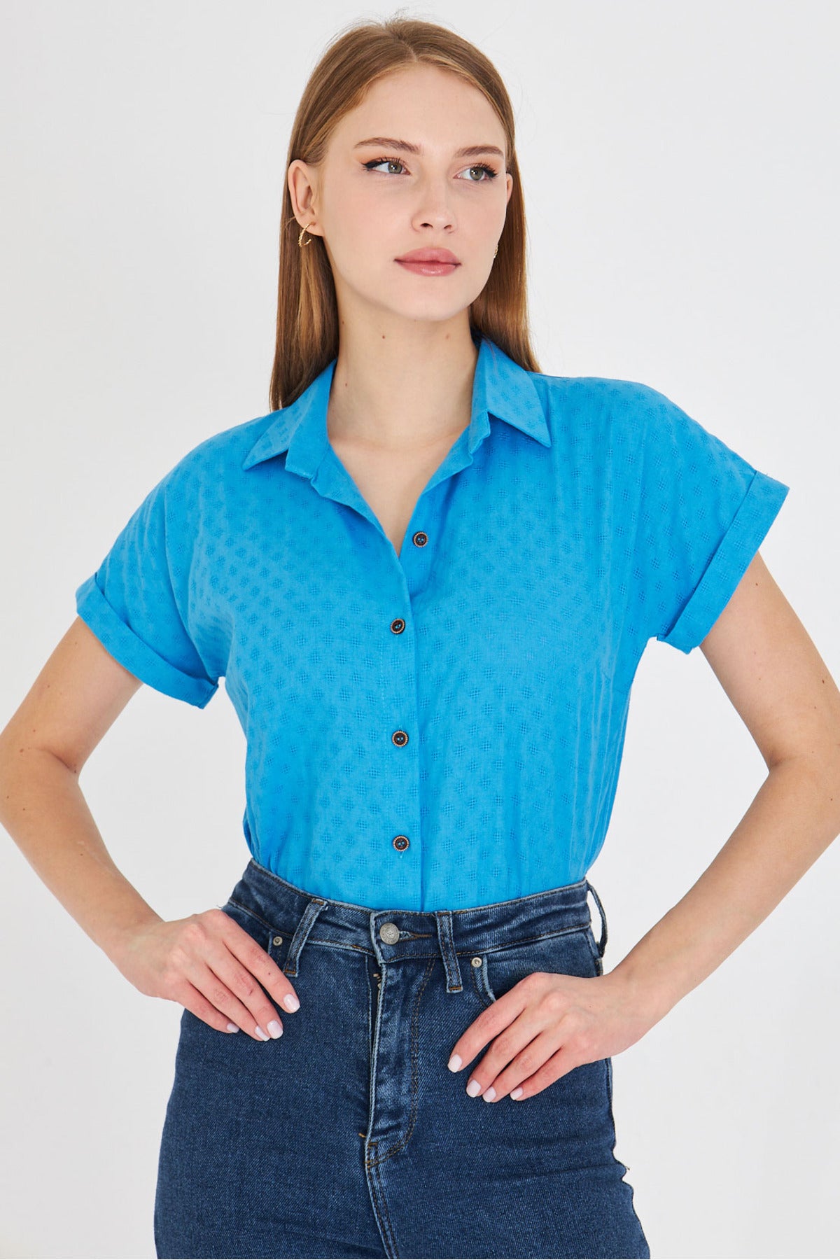 Women's Baby Blue Short Sleeve Shirt ARM-25Y001060