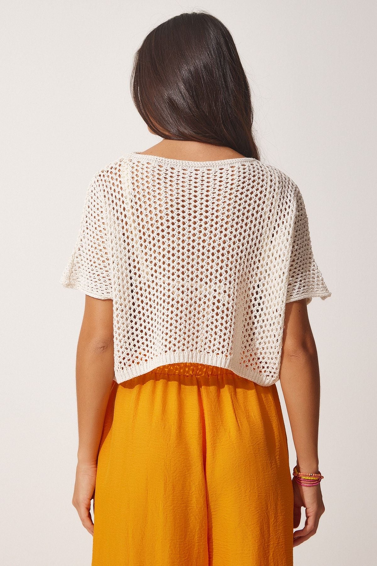 WOMEN CREAM OUT OF BY Arm Triko Blouse MW00128