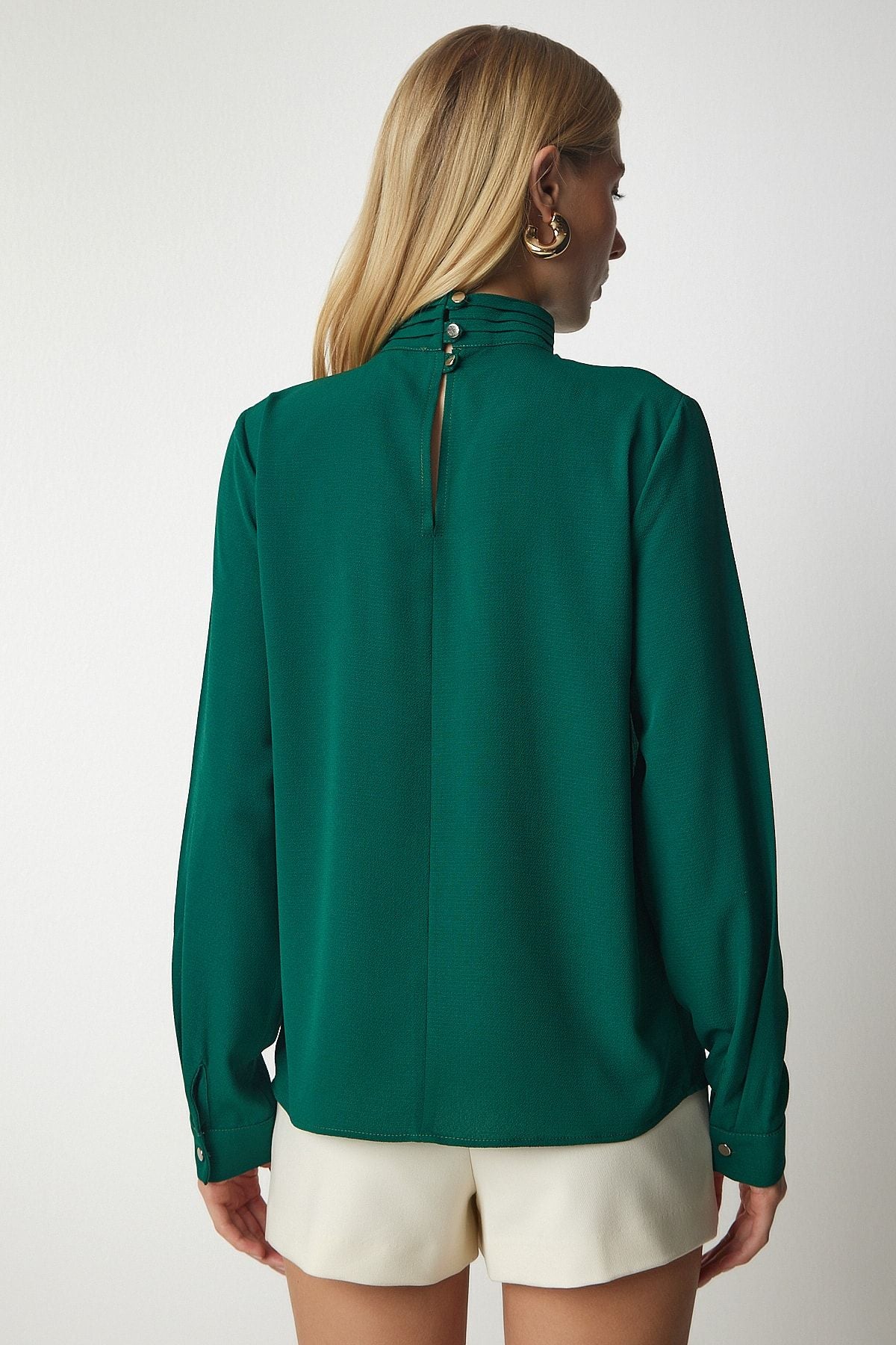 Female Emerald Green Window Detailed Crepe Blouse UB00154