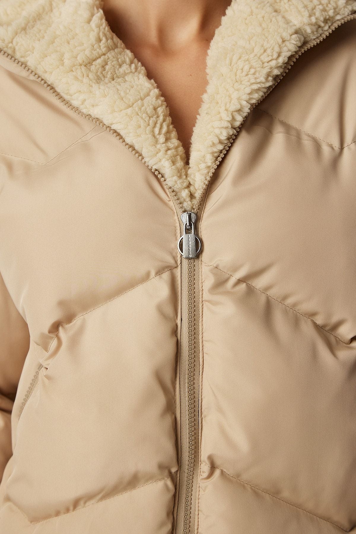 Female Beige Hooded Inflatable Coat VP00006