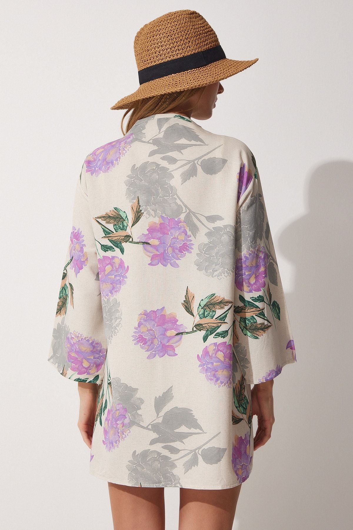 Female Beige Lila Patterned Kimono BH00381