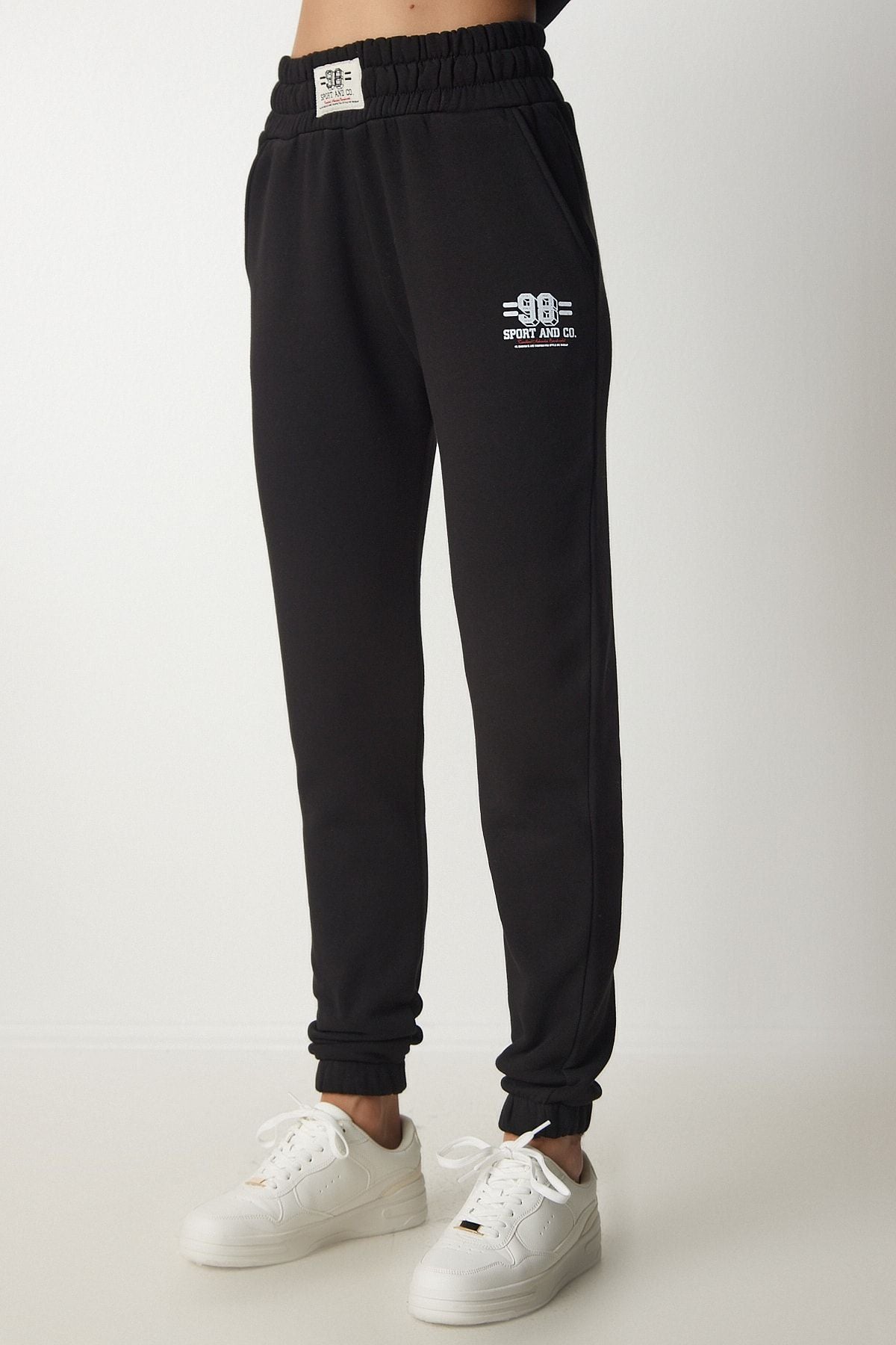 Female Black Zippered Neckline Knitting Tracksuit Set CR00416