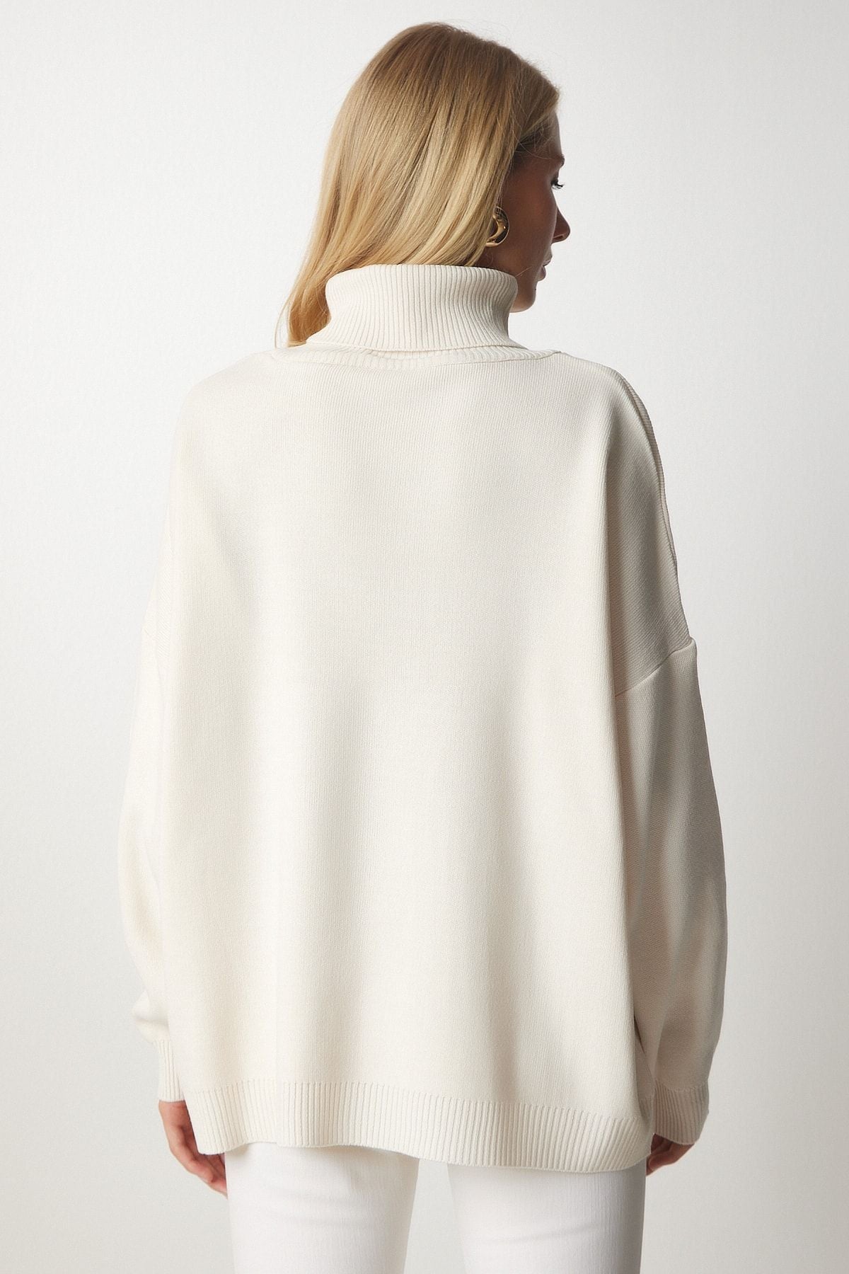 Women's Cream Fisherman Yaka Oversize Knitwear Sweater BV00084