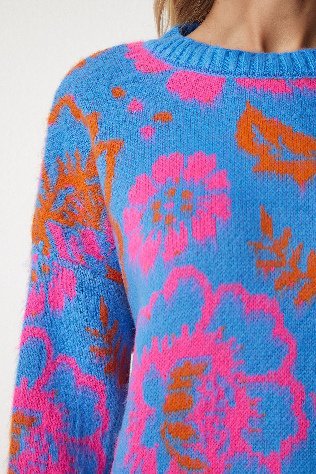 Woman Sky Blue Patterned Knitwear Sweater PF00002