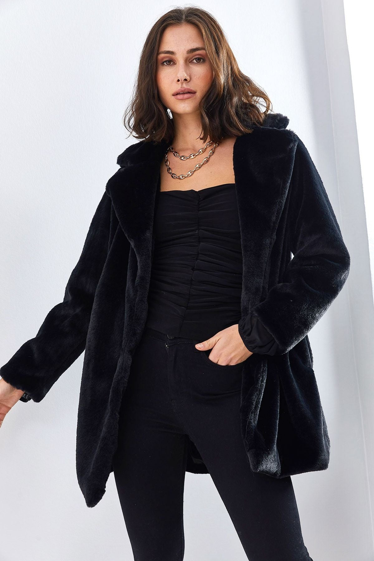 Female agraf buttoned plush coat 2164
