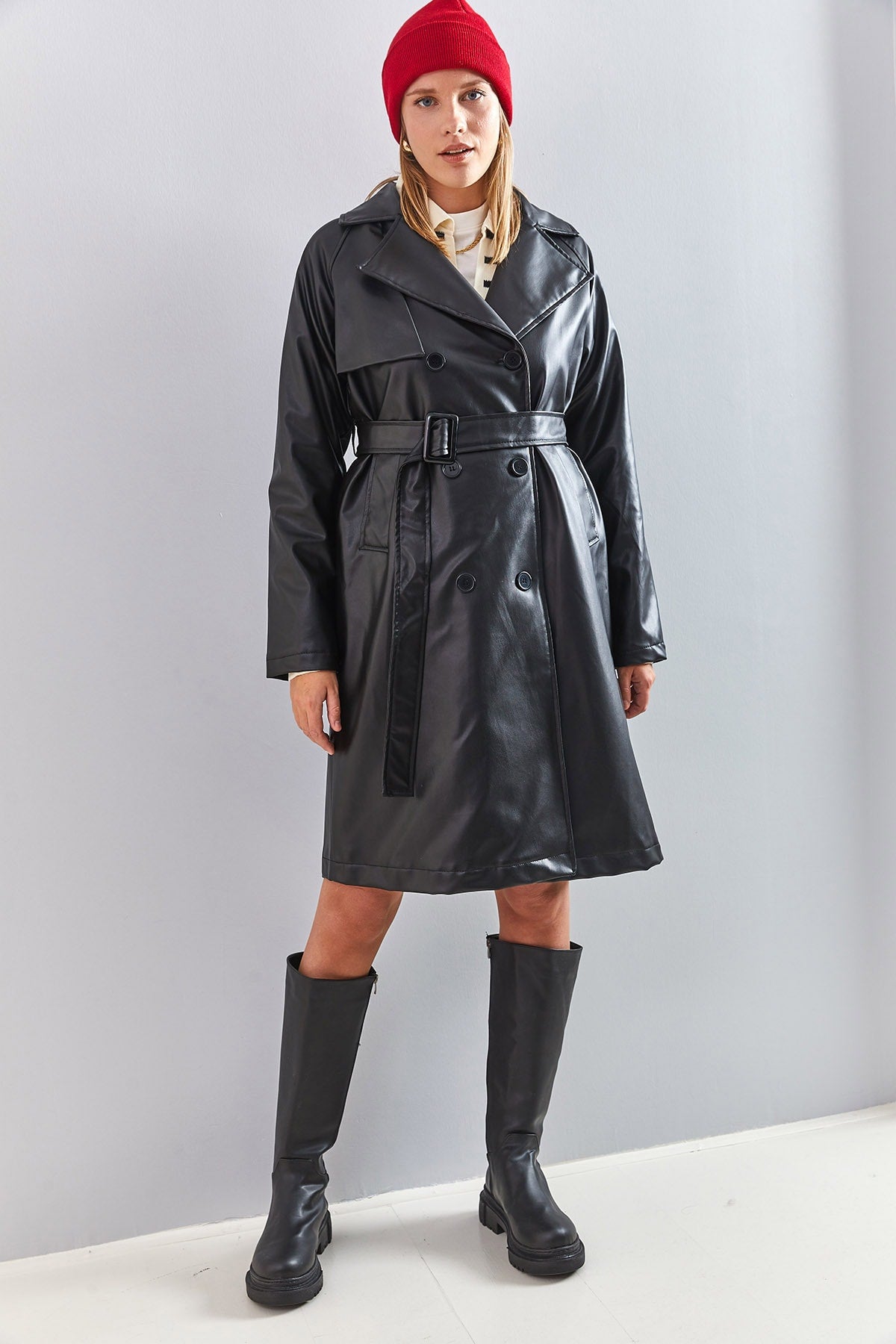 Women's 6 Button Belted Leather Overcoat 2246 40111011