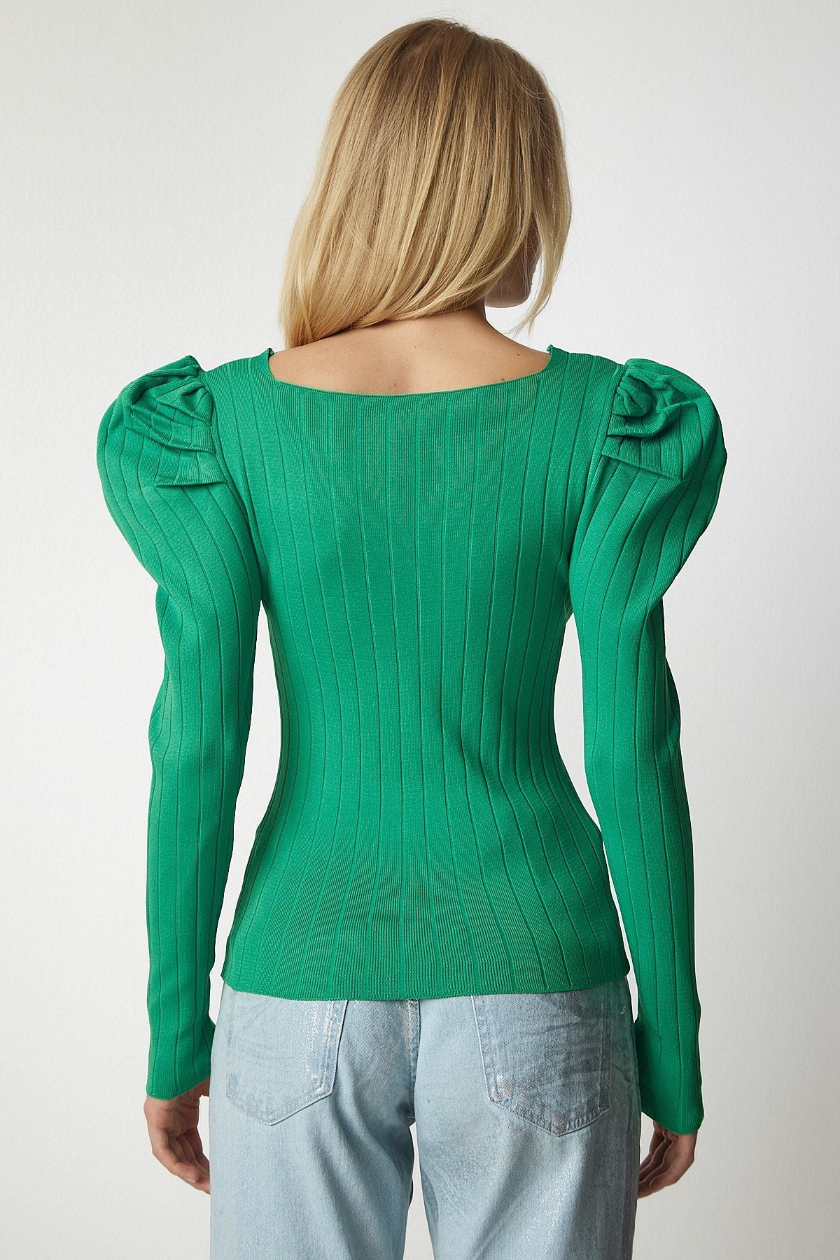 Female Green Square Yaka Vum Triko Blouse YY00159