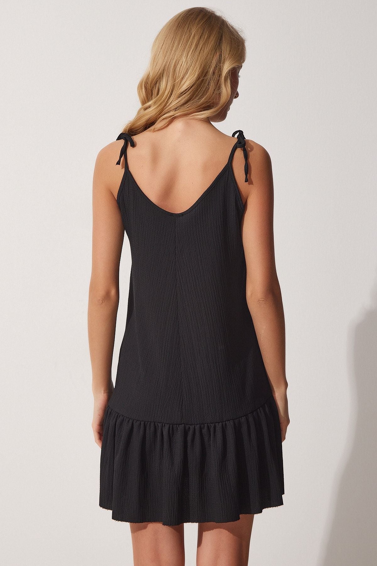 Woman Black Connected Hanger Summer Knitting Dress Fu00002