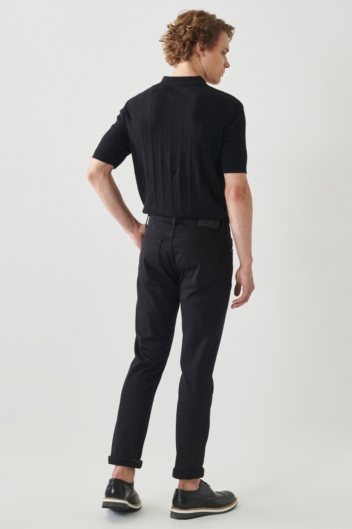 Men's black 360 degrees stretching in all directions slim fit narrow cut cotton cotton pants