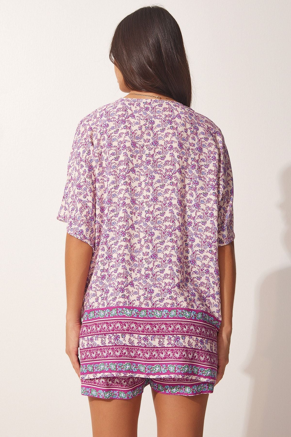 Female Pattern Patterned Viscose Kimono Short Set FN03067