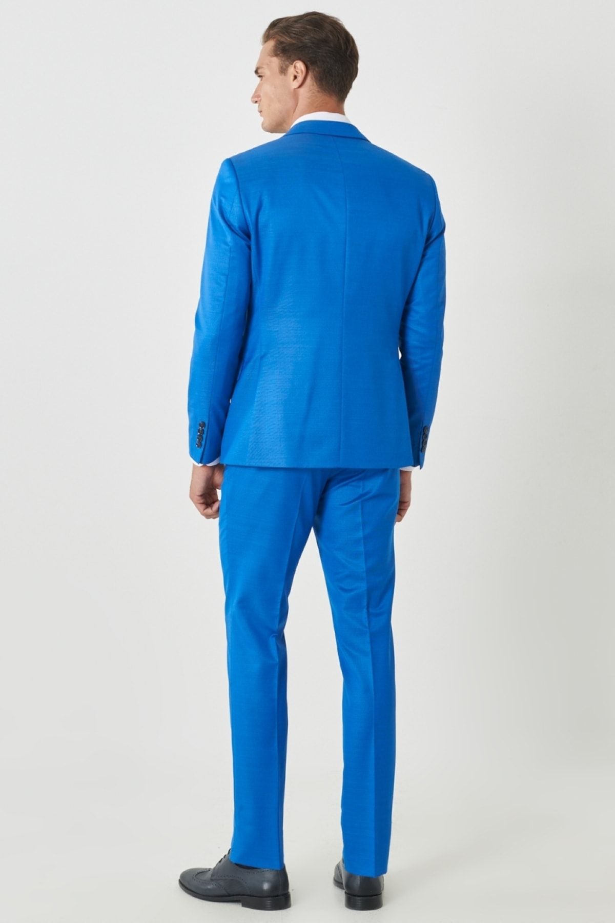 Men's Saks Blue Wool Extra Slim Fit Narn Cut Mono Yaka Pick Patter