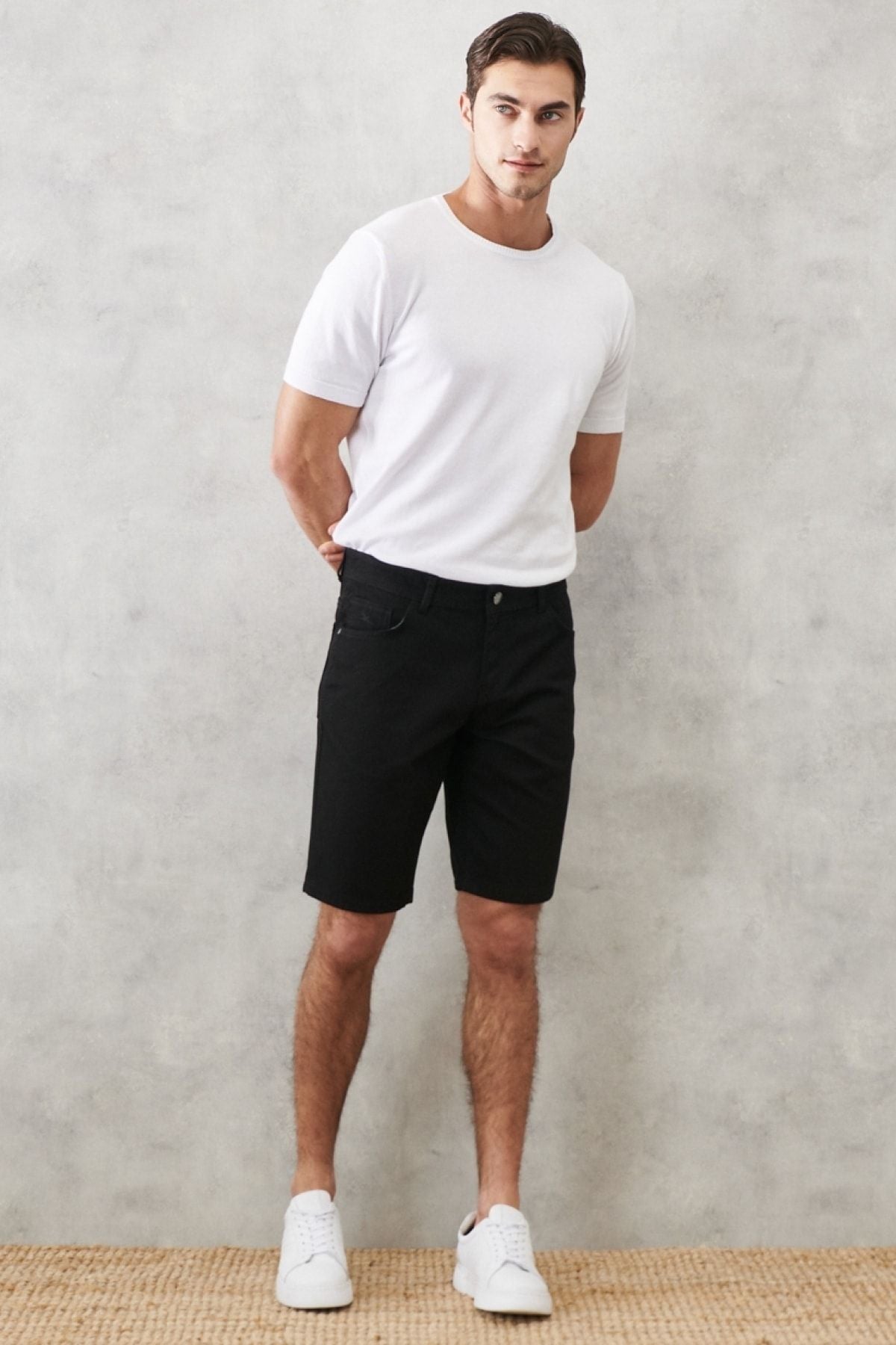 Men's black slim fit narrow -cut Amelor Flexible Flexible 5 Pocket Casual Shorts