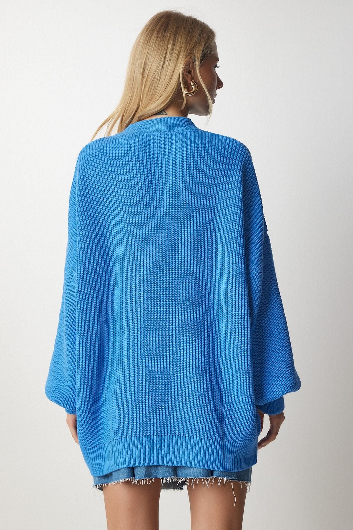 Woman Sky Blue Oversize Basic Knitwear Kazakh MX00126