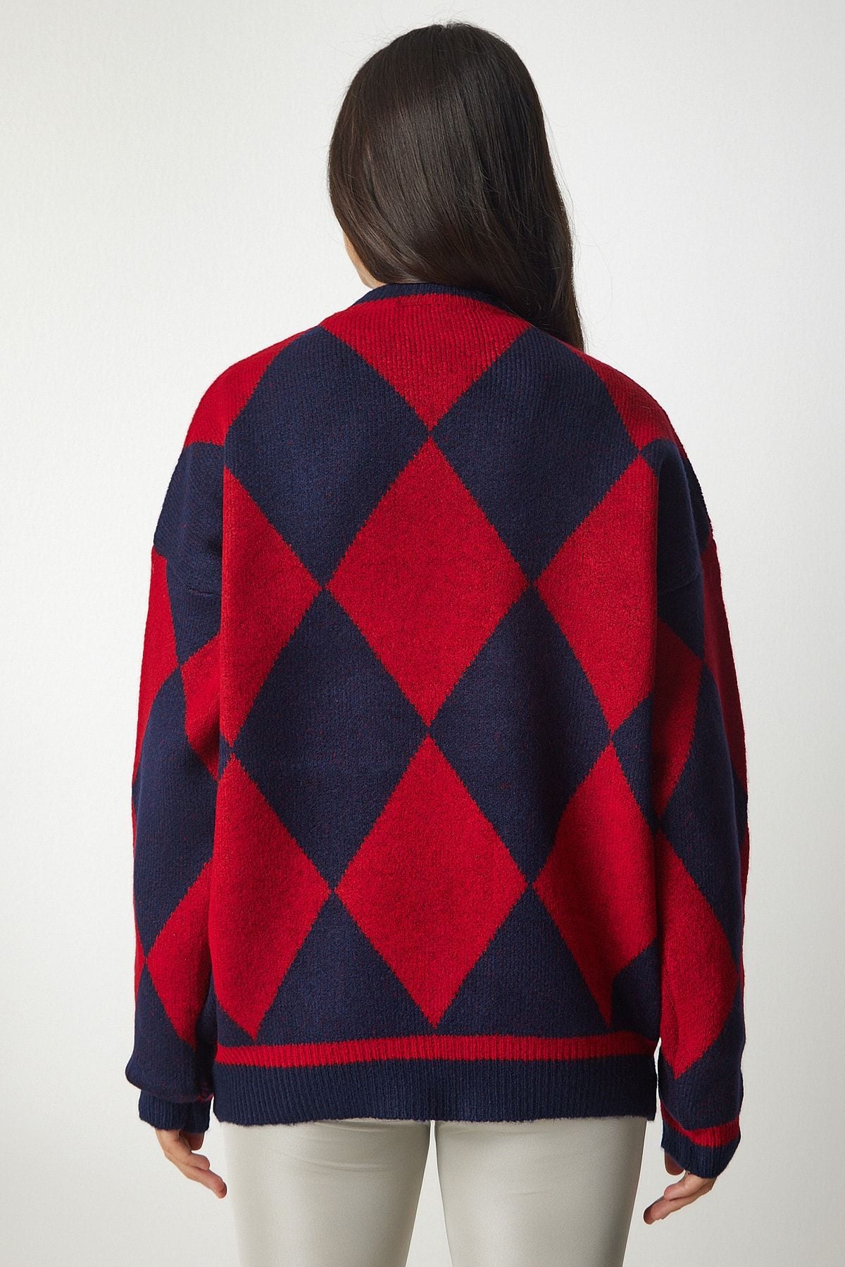 Woman Red Baklava Patterned Oversize Knitwear Kazakh YY00161