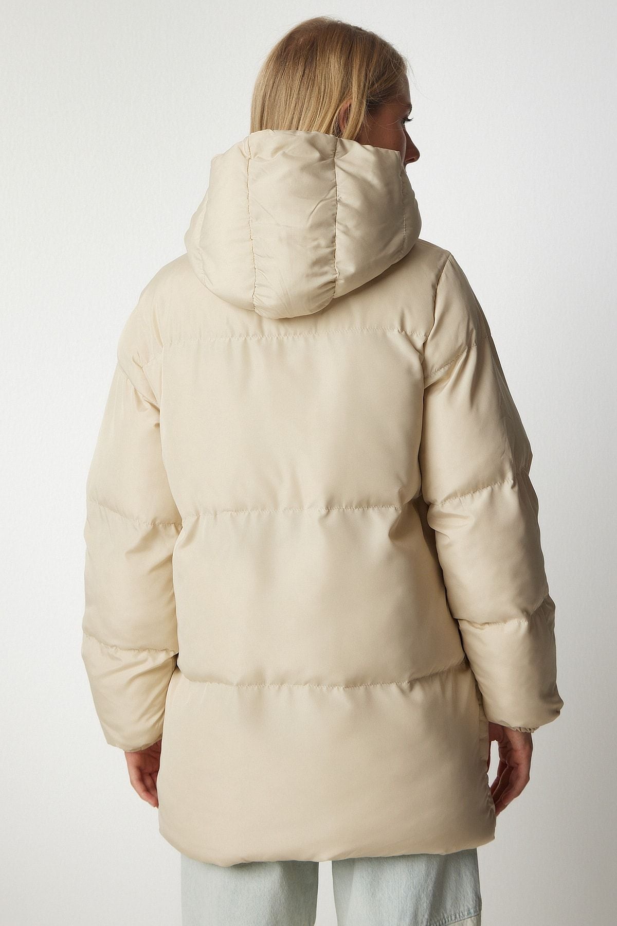 Women's Cream Hooded Inflatable Coat HK00023