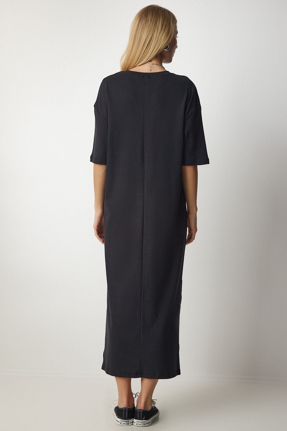 Woman Black Cotton Daily Combed Dress UB00119