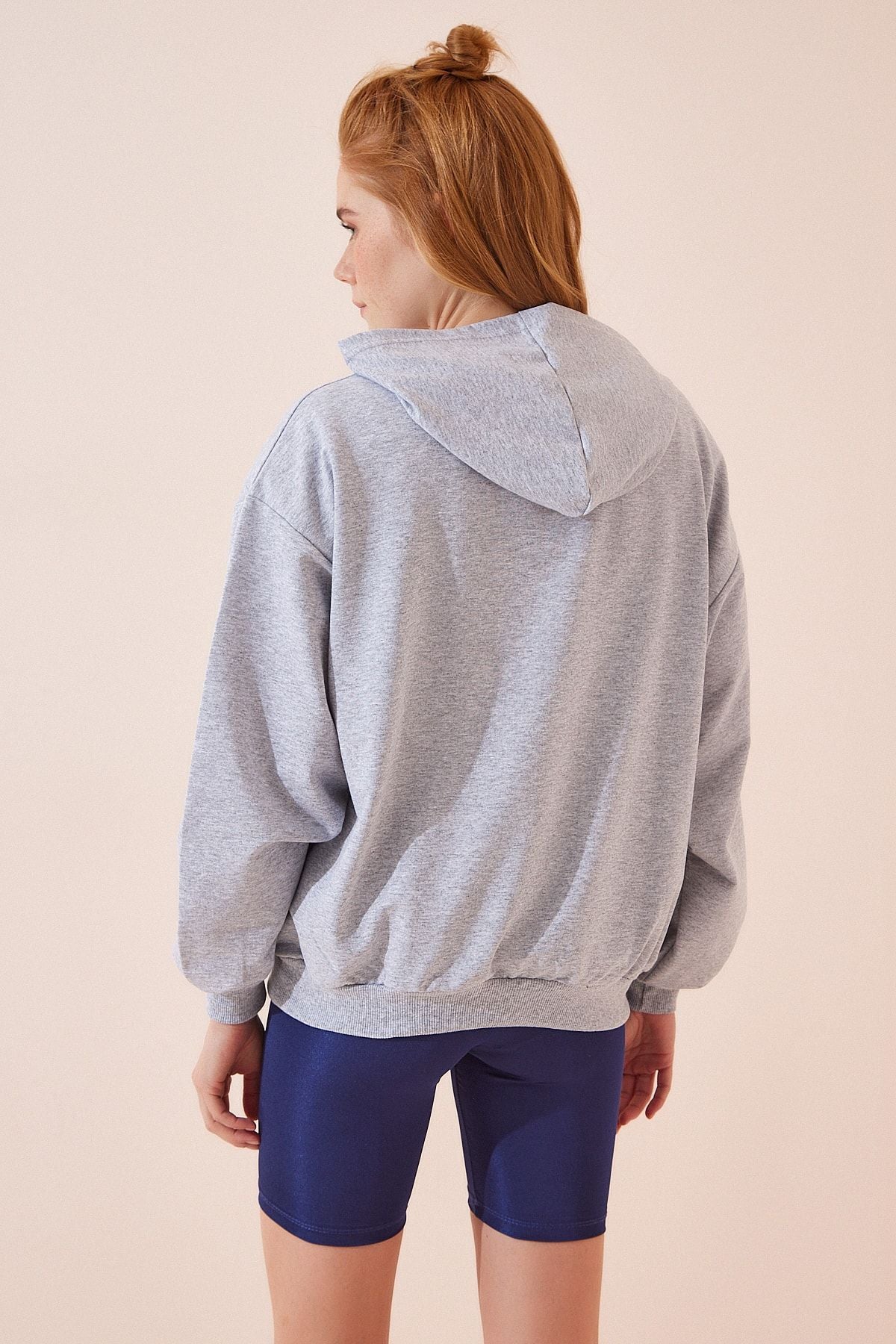 Women's Gray Melanj Hooded Printed Knitting Sweatshirt AP00177