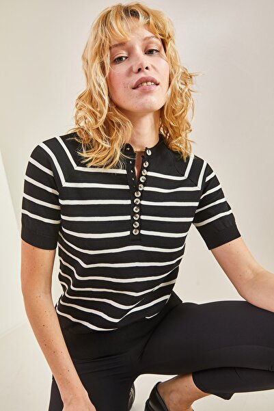 Women's Buttoned Sleeves and Elastic Skirt Knitwear Blouse 20235071