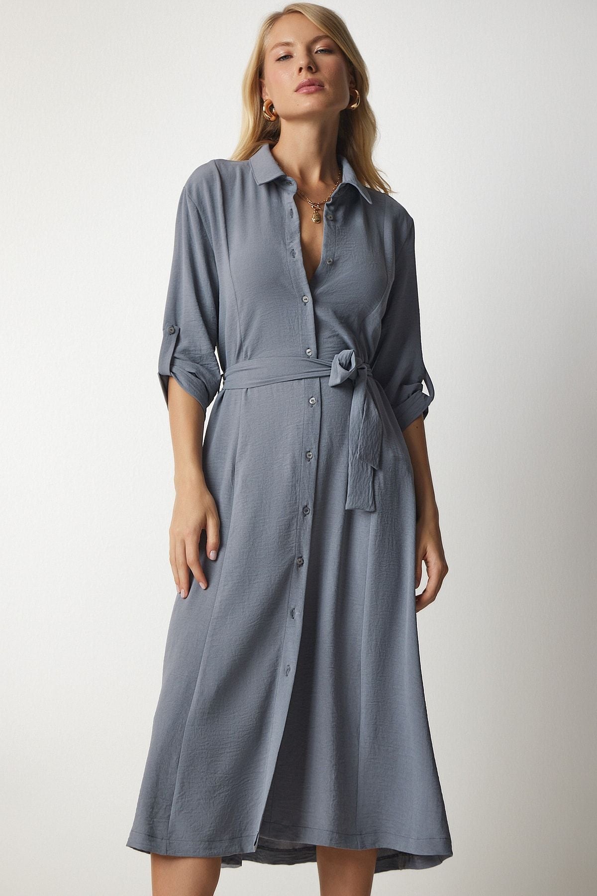 Women's Gray Belt Shirt Dress DD01256