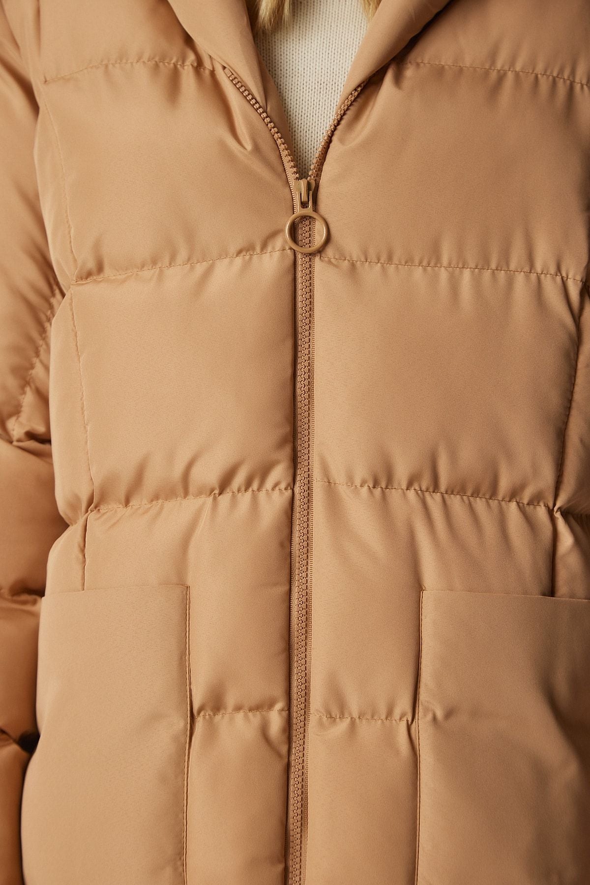Female Biscuit Hopeding Oversize Long Swelling Coat NT00428