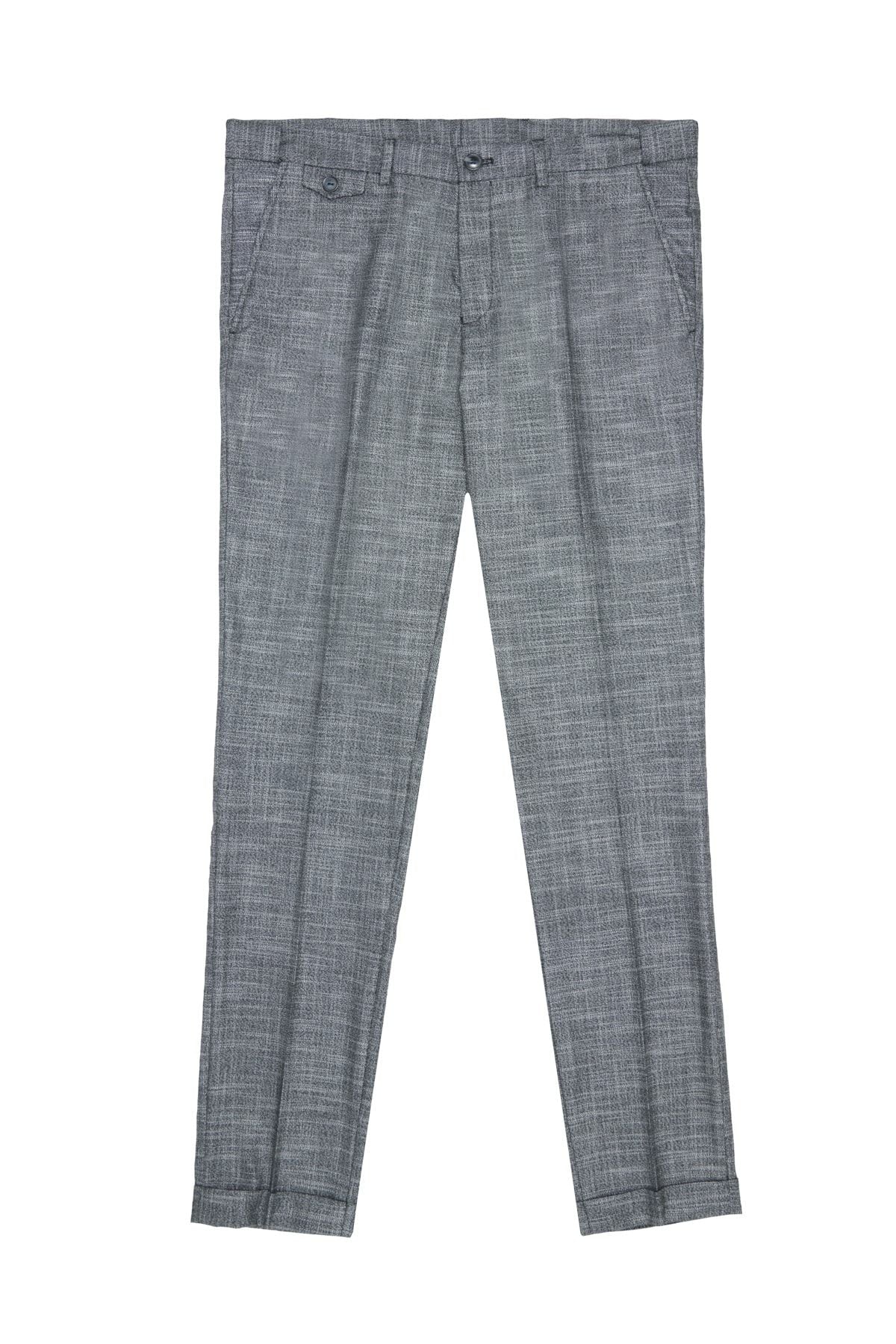 Men's black slim fit narrow cutting side pocket with plaid patterned waist tire flexible pants