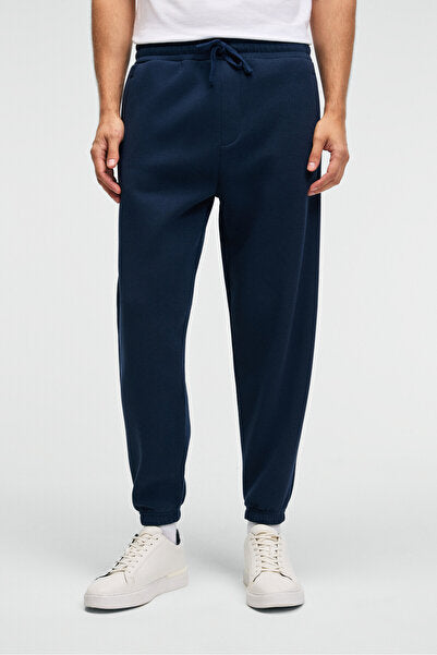 ANSEL Men's Elastic Slim Leg Three-Pocket Soft Organic Cotton Navy Blue Sweatpants