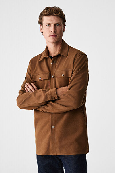 MAZE Men's Special Textured Thick Fabric Dark Mink Jacket with Pockets and Snap Fasteners