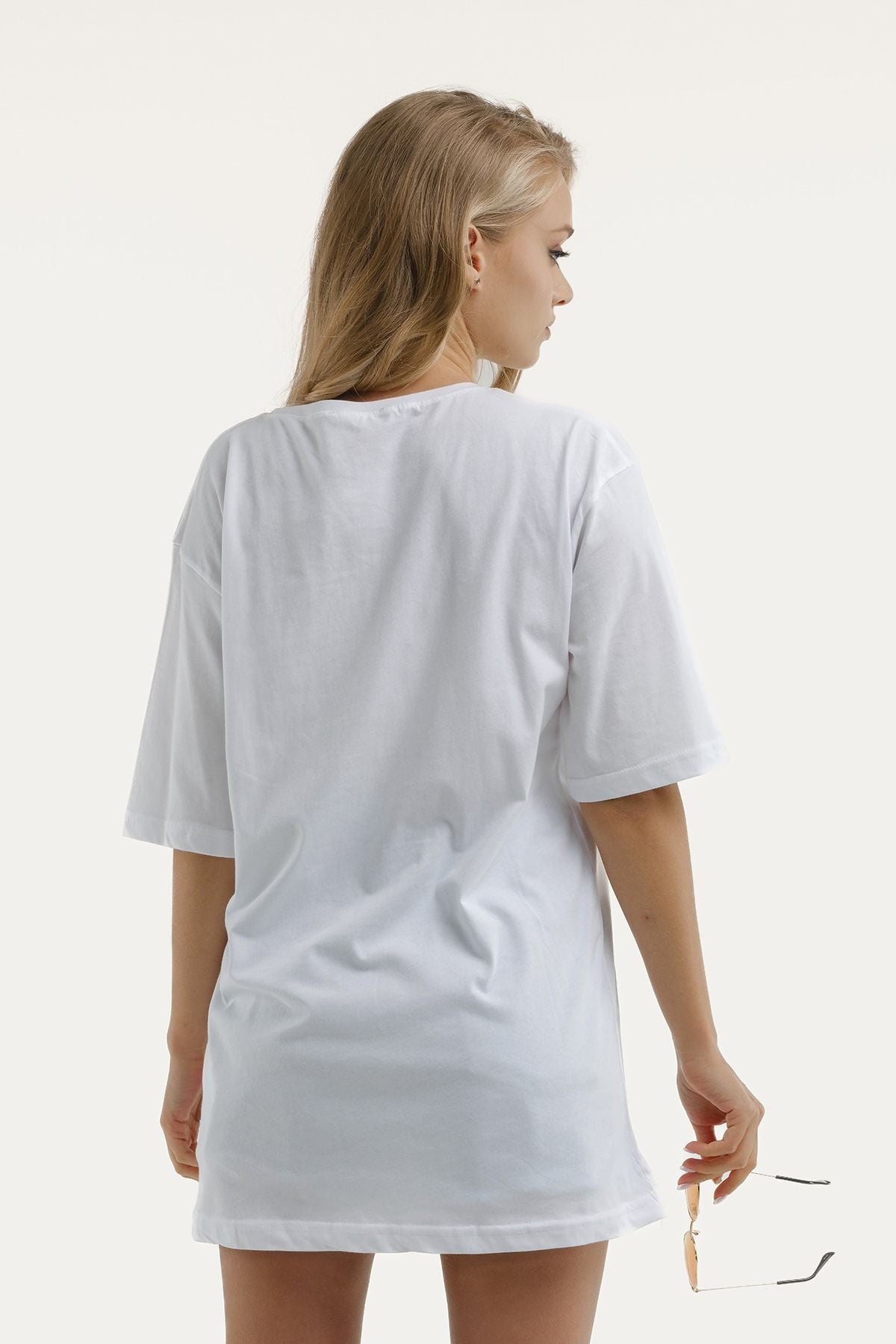Women's White Round Collar Oversize T-shirt Arm-23y012001