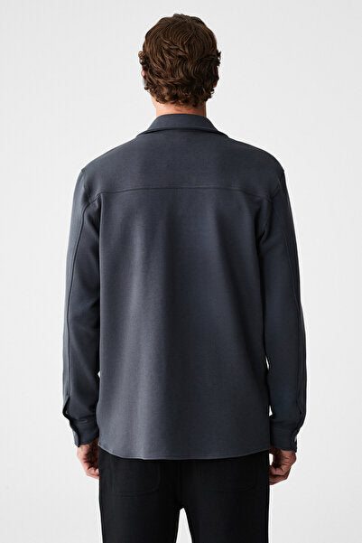 MAZE Men's Special Textured Thick Fabric Anthracite Jacket with Pockets and Snap Fasteners