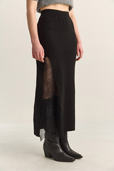 Women's Lace Detailed Slit Maxi Knitwear Skirt TE251007 60283916