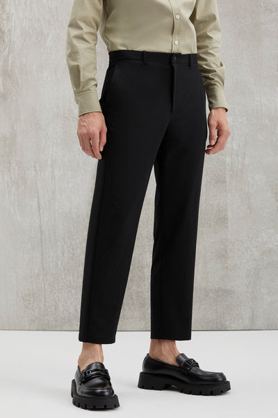 Vassel Men's 360 Degree Stretchable Technical Fabric Zippered Drawstring Black Tube Leg Trousers