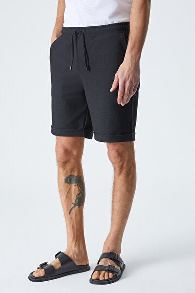 ARDIAN Men's Comfort Fit Pocket Corded Elastic Waist Black Shorts & Bermudas